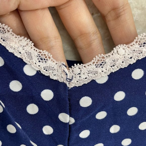 Rene Rofe Navy Blue White Polka Dot Slinky Stretch Lingerie Cami Womens L XL - Picture 7 of 8